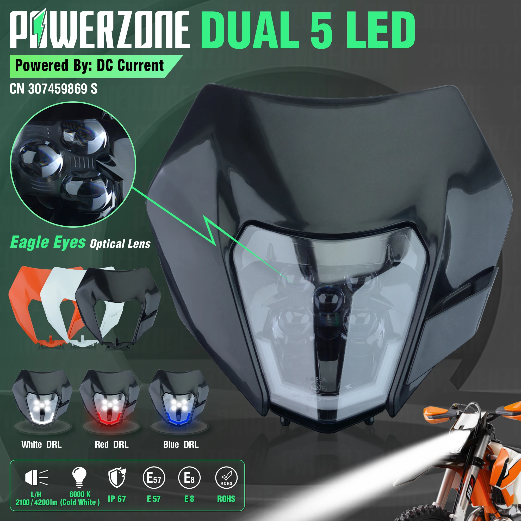 

PowerZone мотоциклетная фонарь, Головной фонарь, Головной фонарь для KTM EXC SXF MX внедорожный велосипед, стробородная фара