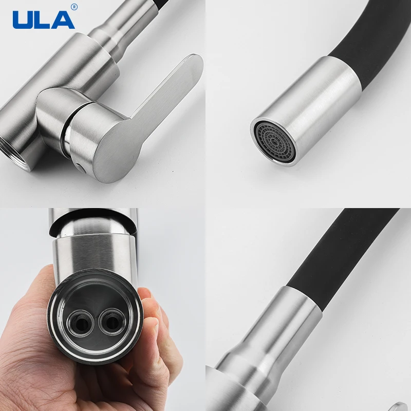 Смеситель для кухни ULA черный хромированный поворот на смеситель горячей и