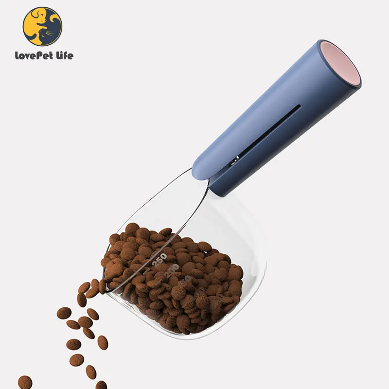 

Multifunctional Dog Food Cat Food Shovel Spoon Measuring Cup Feeding Spoon And Sealed Bag Holder Feeding Transparent Supplies