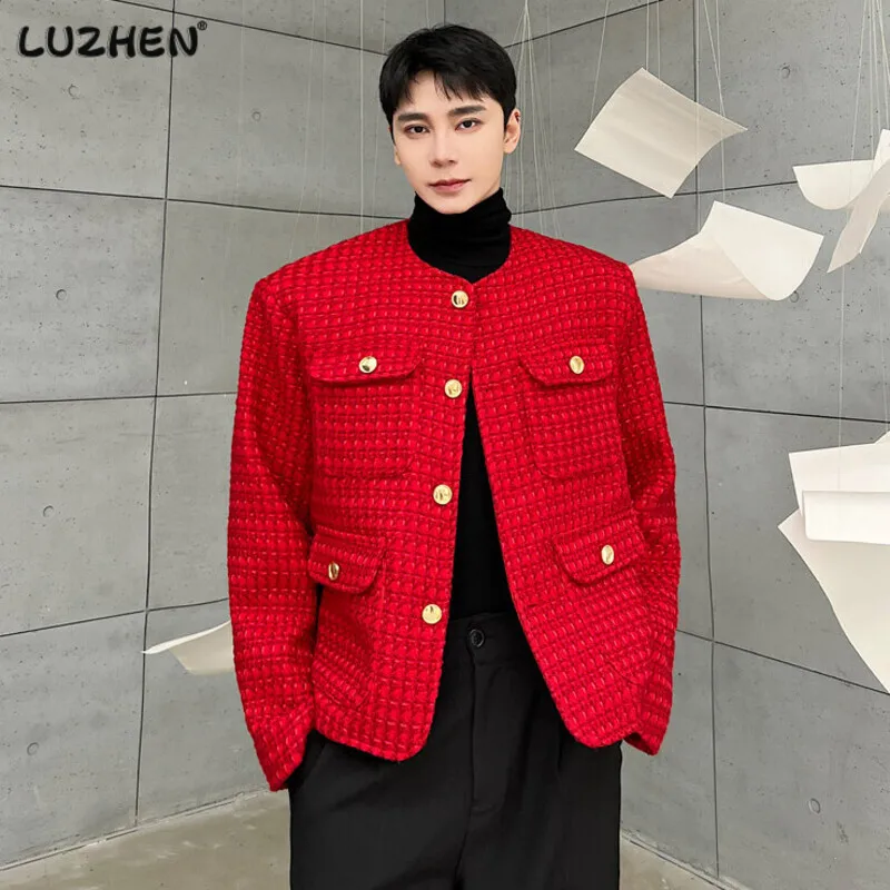 

LUZHEN High Quality Color Contrast Splicing Neck Fashion Men's Causal Jackets 2023 Autumn New Trendy Elegant Woolen Coat 8e6404