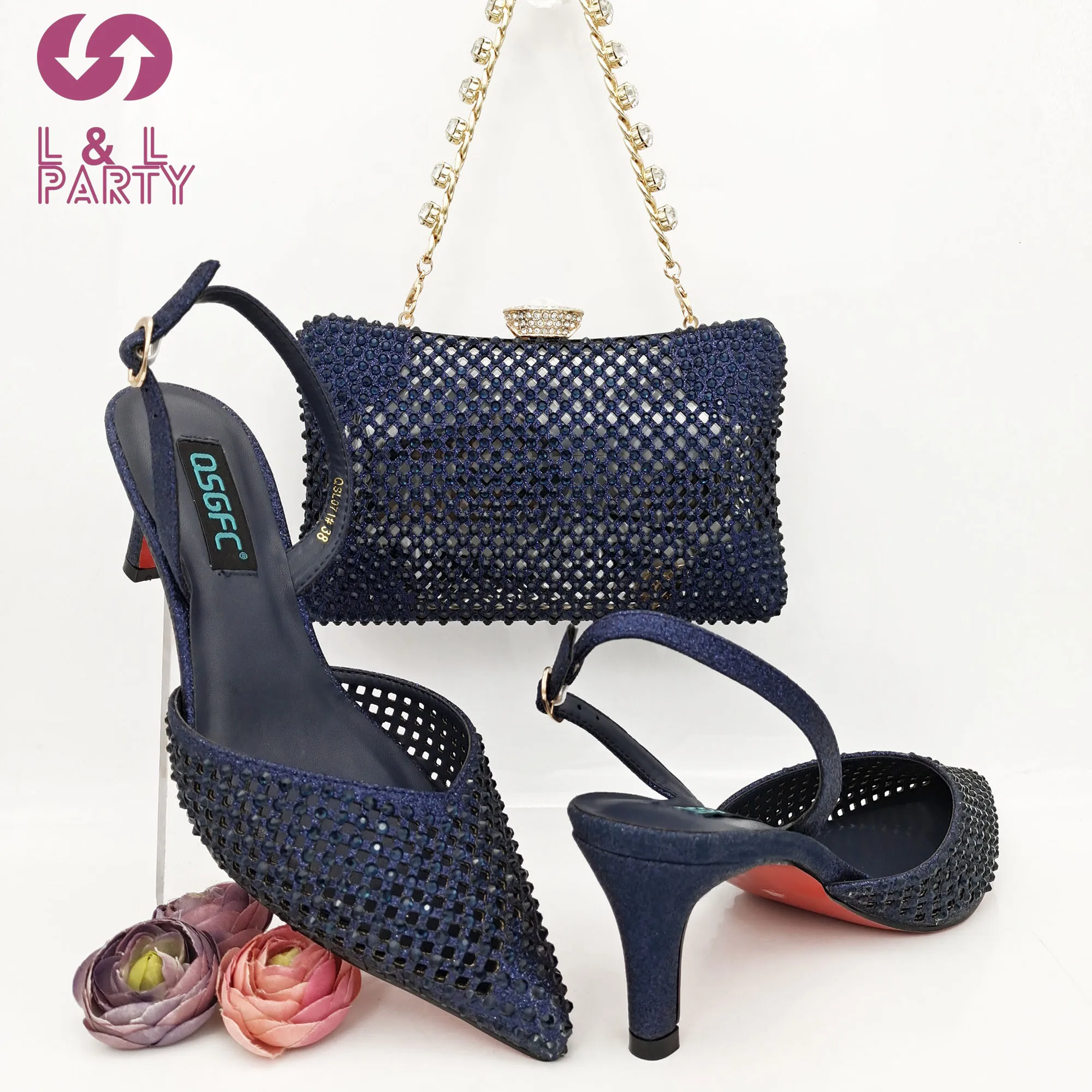 

Новое поступление лета 2024, Лидер продаж, милые женские блестящие туфли-лодочки темно-синего цвета с блестящим кристаллом для свадьбы