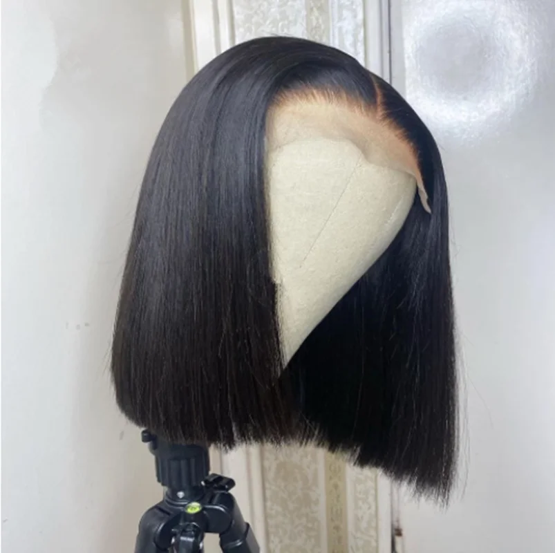 

Natural Black Wig Short Bob Silky Straight soft Lace Front Wig 14 inch 180 Density For Women Babyhair PrePlucked Daily Glueless