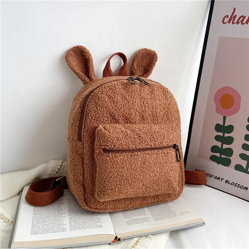 

Fuzzy Rabbit Backpack Fluffy Plush School Bag With Bunny Ears Zipper-Open Plush Shoulder Bag For Women Girls