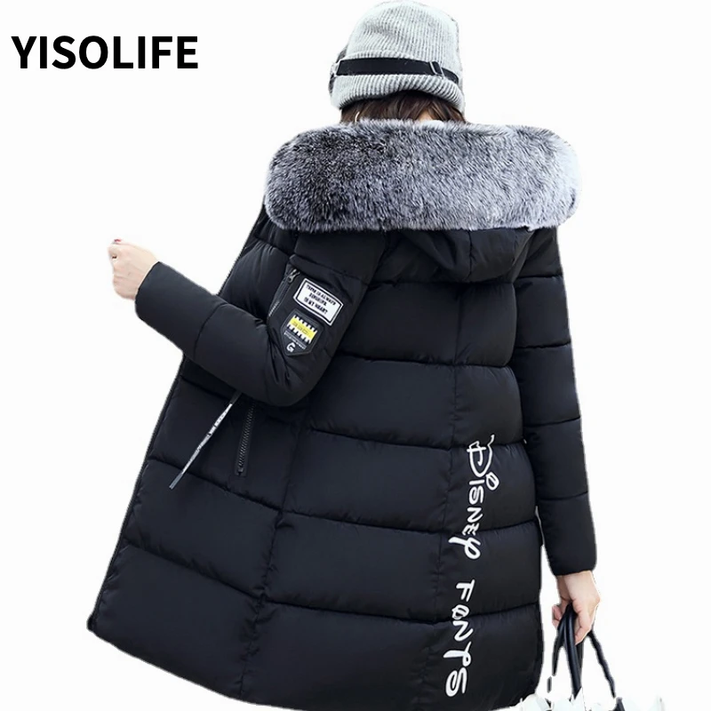 

YISOLIFE Winter Coat For Women New Parkas Female Hooded Fur Collar Coat Women's Plus Size Mid-length Down Padded Casual Jacket