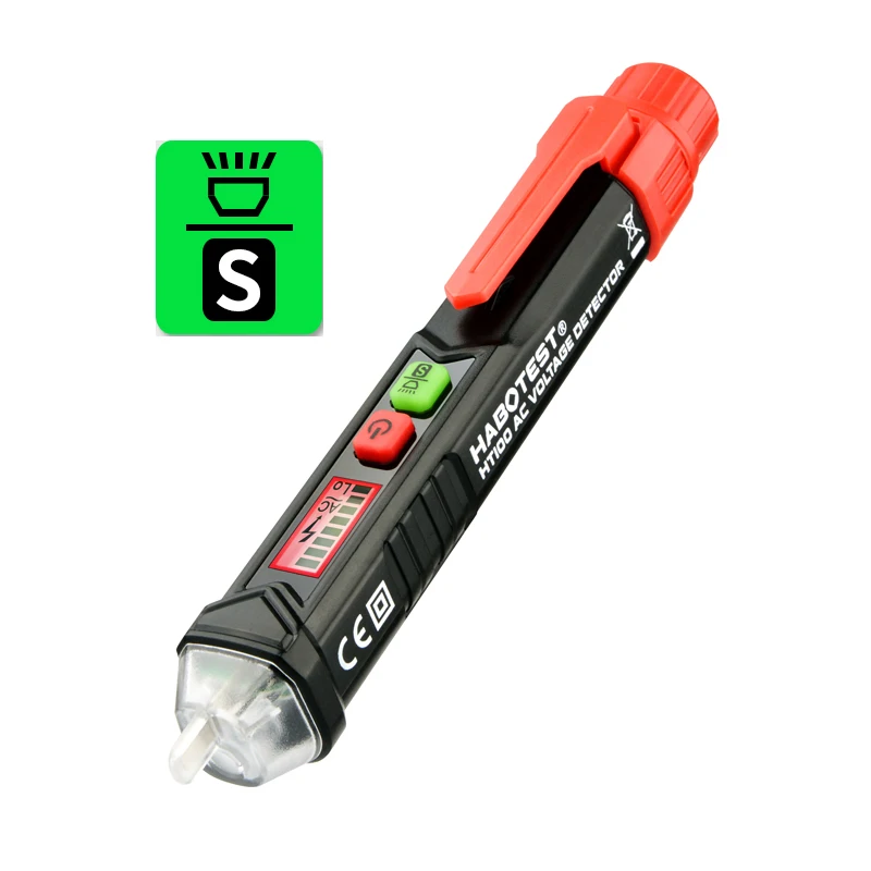 

HT100 Electrical Tool Non-contact Voltage Tester 12-Volt to 1000-VoltAC Dual Range with Flashlight Adjustable Sensitivity