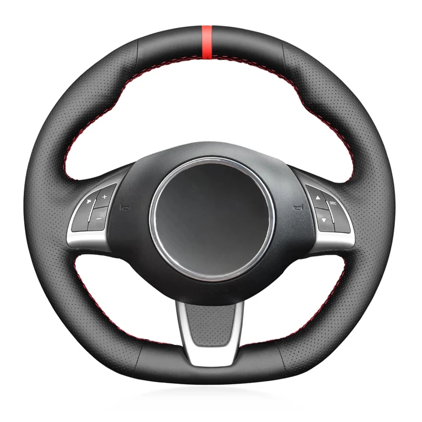 Black PU Faux Leather Red Marker Car Steering Wheel Cover For Fiat 500 500C (GQ/S) 2013-2015 Abarth 500 500C 595 595C 2009-2016