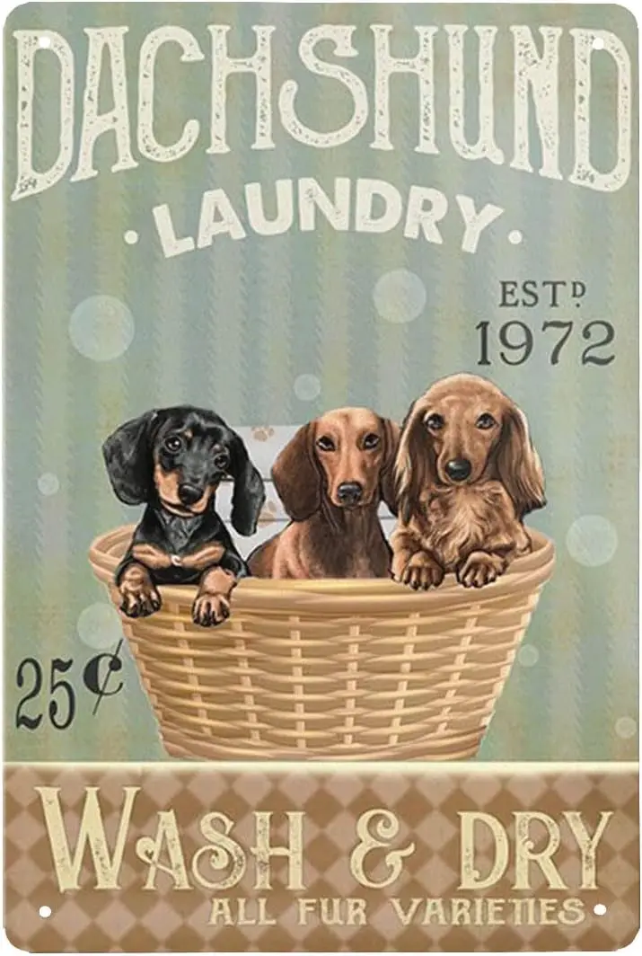 Dchshund Dog Lundry Compny Metl Sgns Wsh &ampmp Dry ll Fur Vretes Retro Tn Sgn Vntge for Room Home Coffee Wll Deco