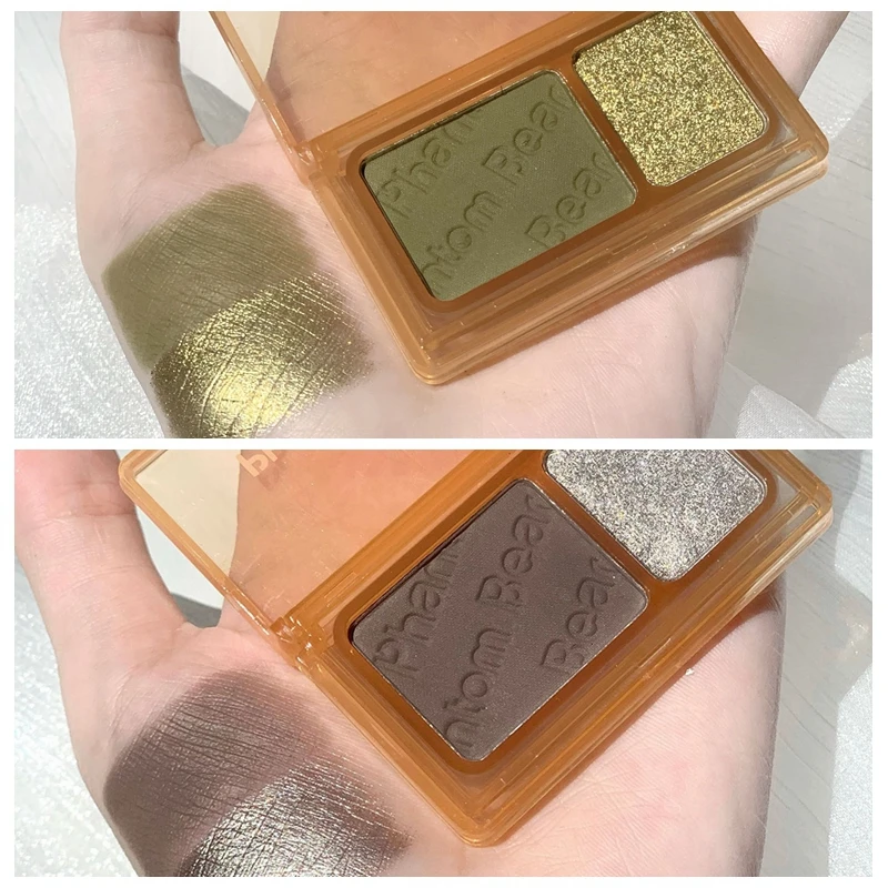 

2 Colors Eye Shadow Palette Matte Glitter Green Eyeshadow Neon Nude Red Eye Shadow Pigment Cosmetics Professional Makeup Tools