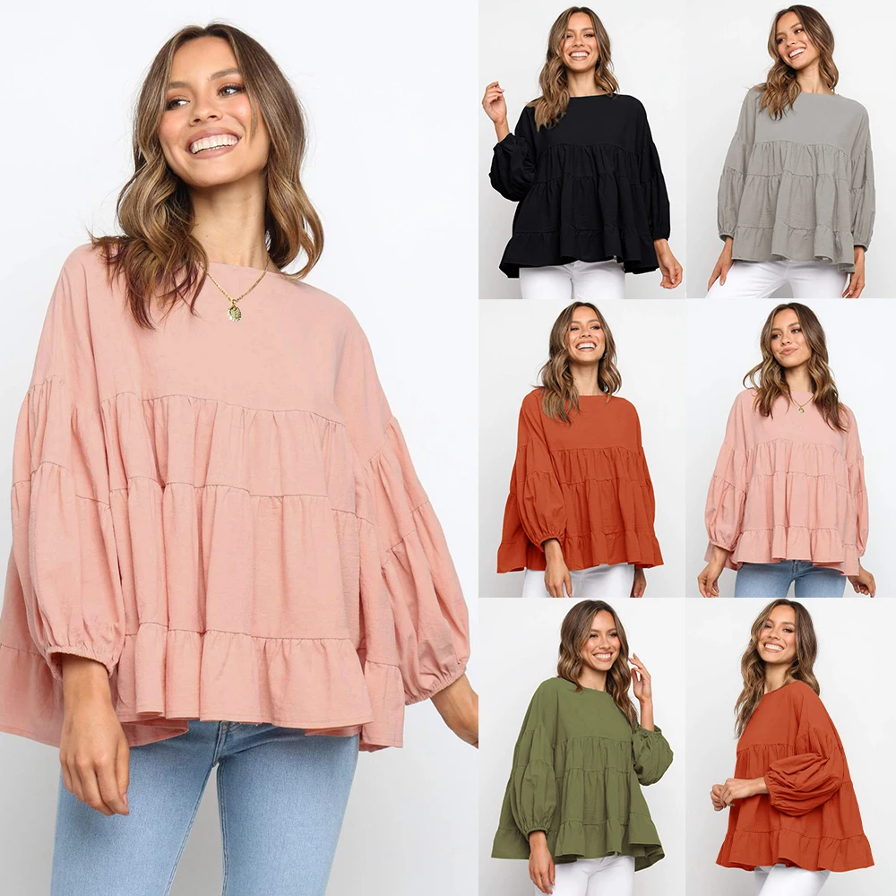 

Женская осенне-зимняя однотонная Повседневная Свободная футболка с длинным рукавом