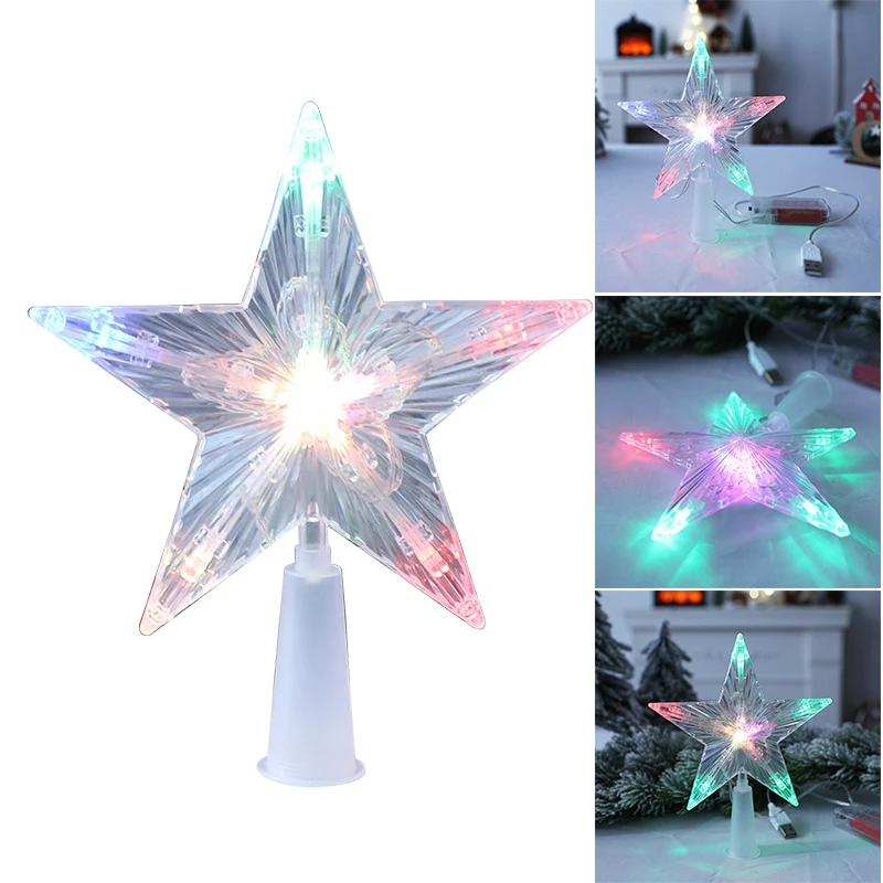 

1Pc 3D Led Christmas Tree Top Star Lights Five-pointed Star Glowing Xmas Tree Ornaments Navidad New Year Party Decor Gifts