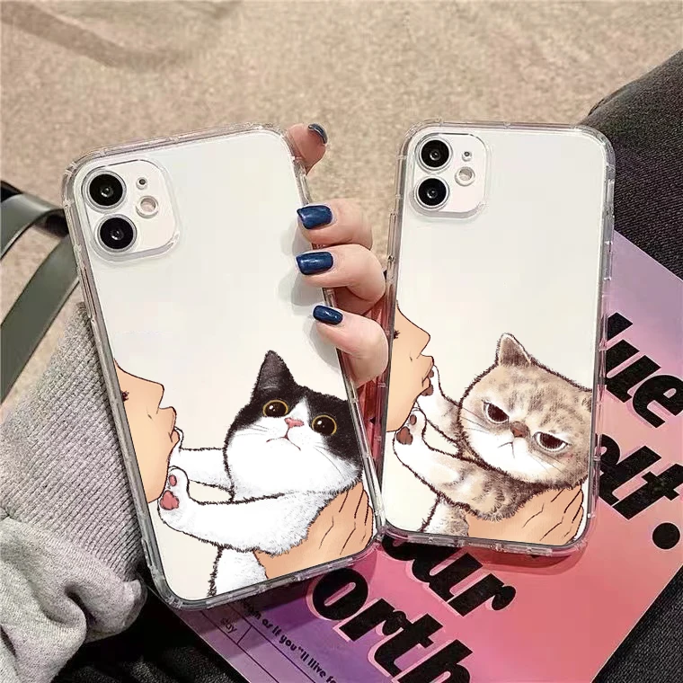 

Cute Kitten Cat For iPhone 13 12 11 Pro 12 13 Mini X XR XS Max 6 6S 7 8 Plus SE2020 Clear Phone Case Cover Funda Carcasa TPU