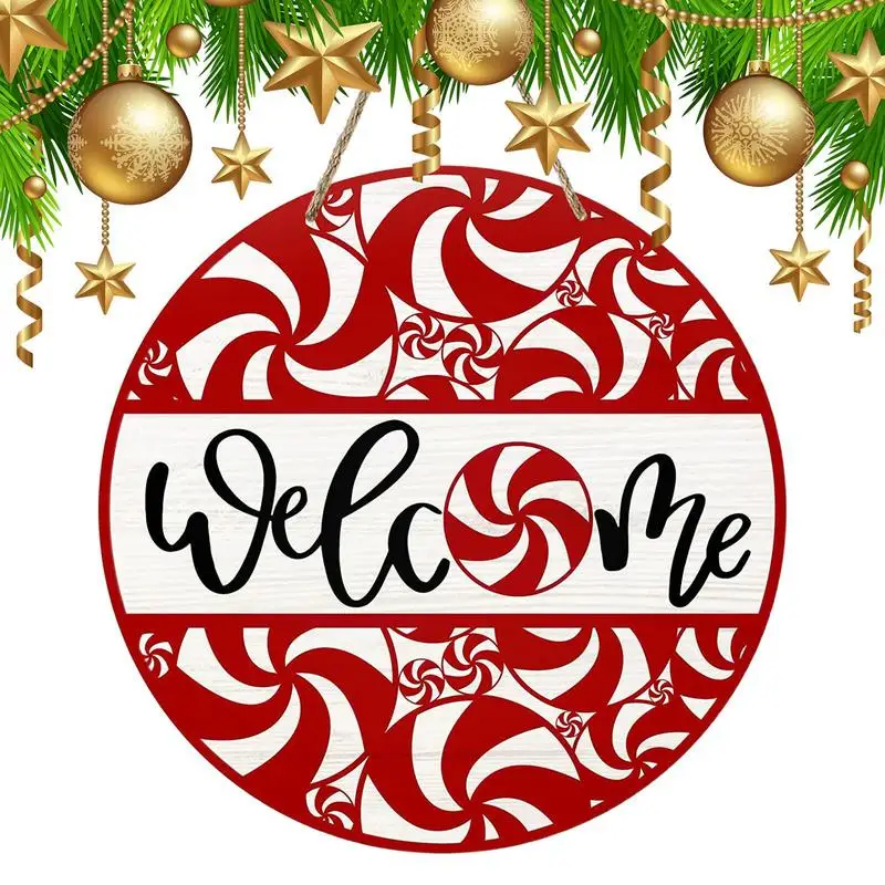 

Christmas Welcome Sign Welcome Plate Sign For Door Welcome Indoor Wooden Tags With Red Peppermint Candy For Restaurant Porch