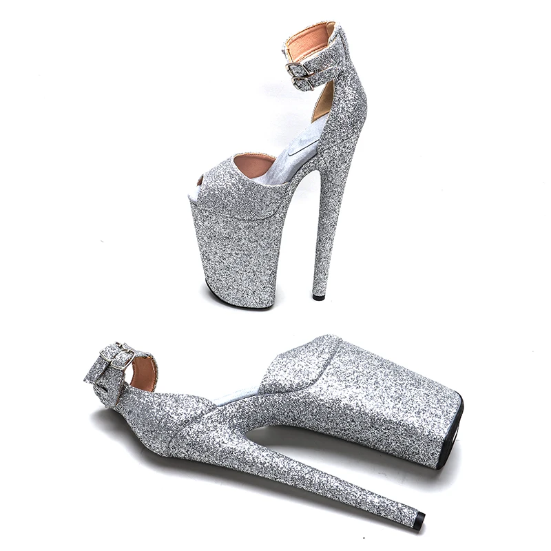 Leecabe 23CM/9inches glitter PU upper  Platform Sexy  High Heels Sandals Pole Dance shoes