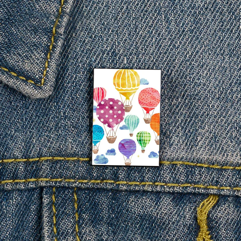 

Fashion Hot Air Balloon Night Printed Pin Funny vintage Brooches Shirt Lapel teacher Bag Cute Badge Cartoon pins for Lover Girl