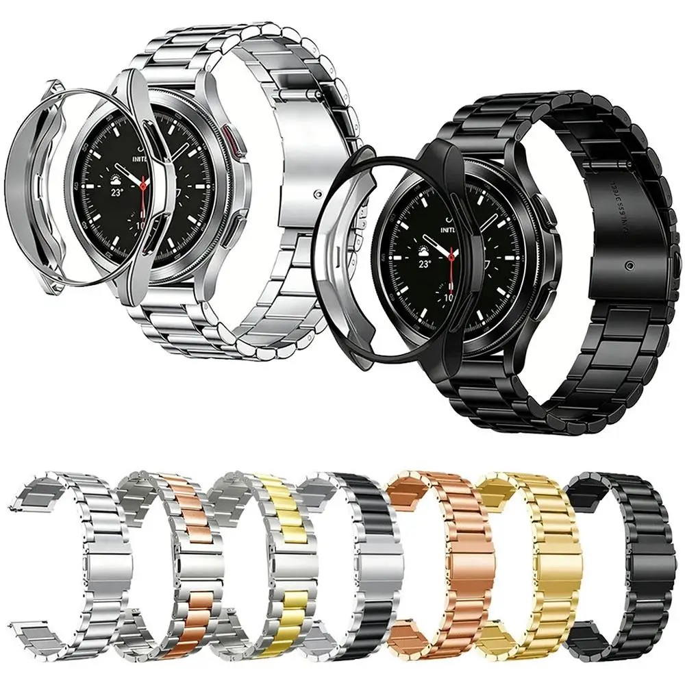 Фото Ремешок для часов Samsung Galaxy Watch6 Classic 43 мм из нержавеющей стали с трехрядными звеньями (серебристый, розовое золото) №2