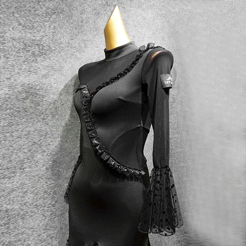 Standard Ballroom Dancing Dresses Hollow Out Women'S Long Sleeve Modern Dance Dress Practice Dress Ballroom Dance Costume