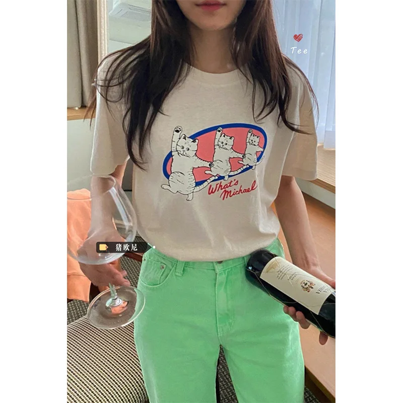 

Korean Chic O Neck Short Sleeve Women T Shirts Vintage Streetwear Cartoon Letter Print Female T Shirt Japanese Harajuku Tee Tops
