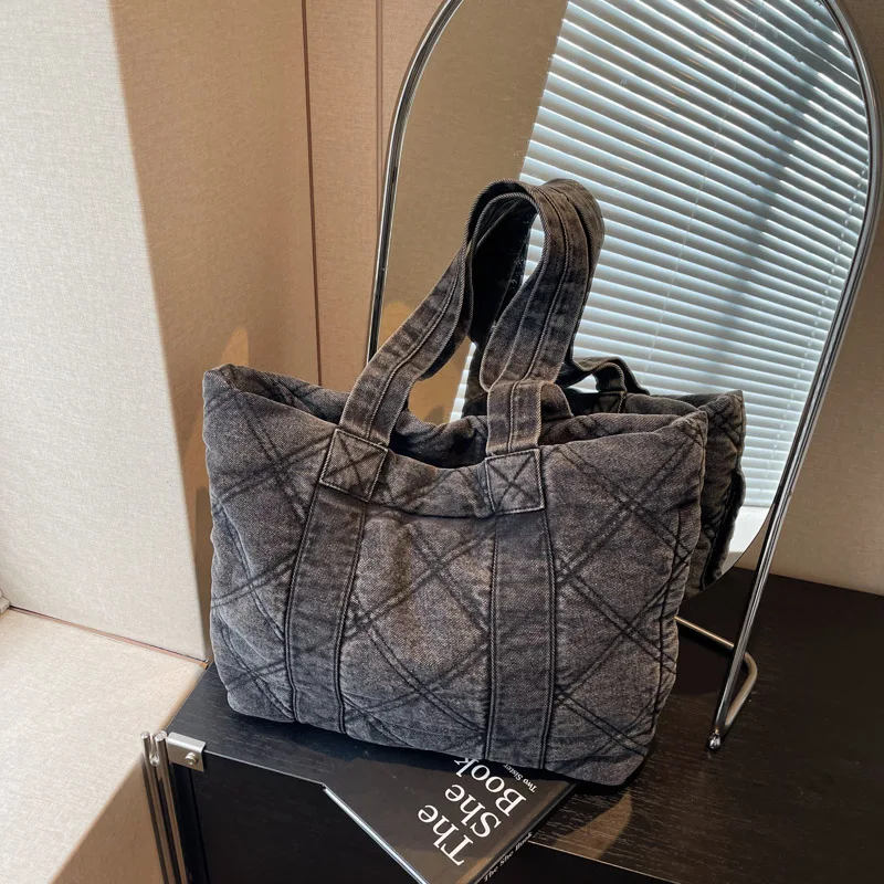 Японская джинсовая хлопковая сумка-тоут с сетчатым дизайном для осени и зимы