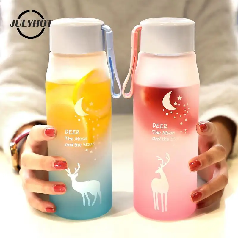 

560ml Sports Water Bottle Summer Riding Cute Deer Creative Frosted Portable Drink Cup Travel Leakproof Water Bottle For Outdoor