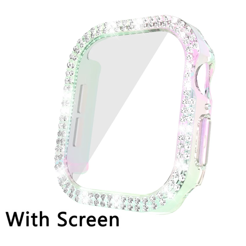 Блестящее стекло + крышка для Apple Watch 10 42 мм 46 Алмазный Жесткий Бампер Из