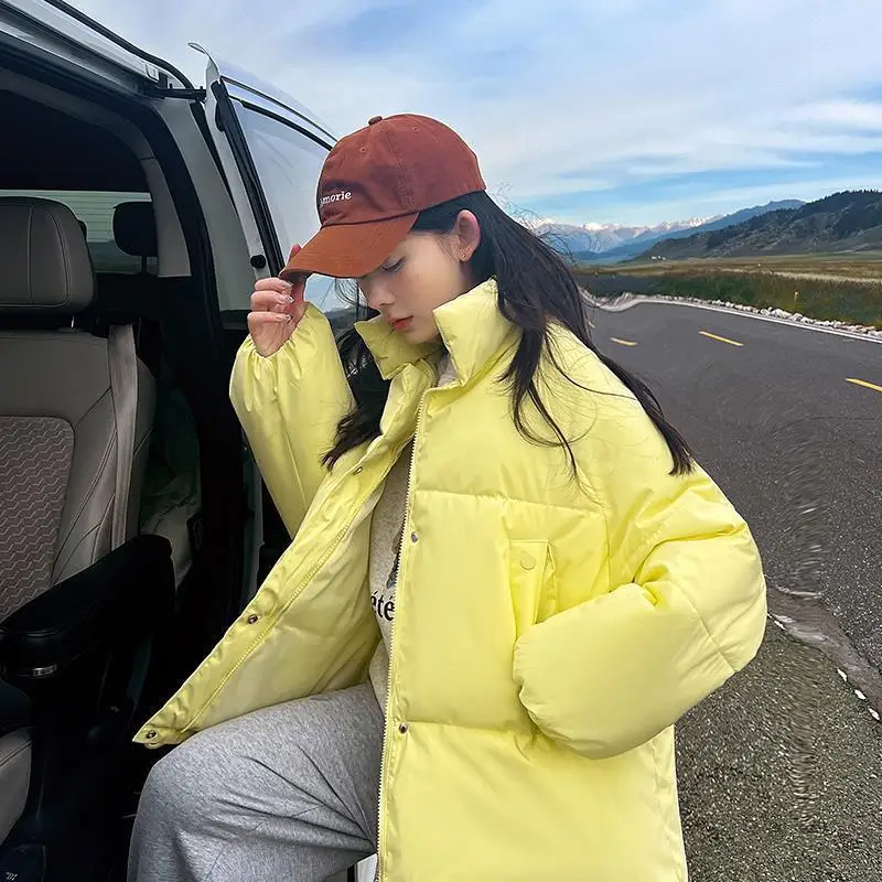 Loose Cotton Padded Jacket for Women 2022 Autumn Winter Solid Color Long Sleeve Cute Coat Bread Jackets Casual Black Overcoat