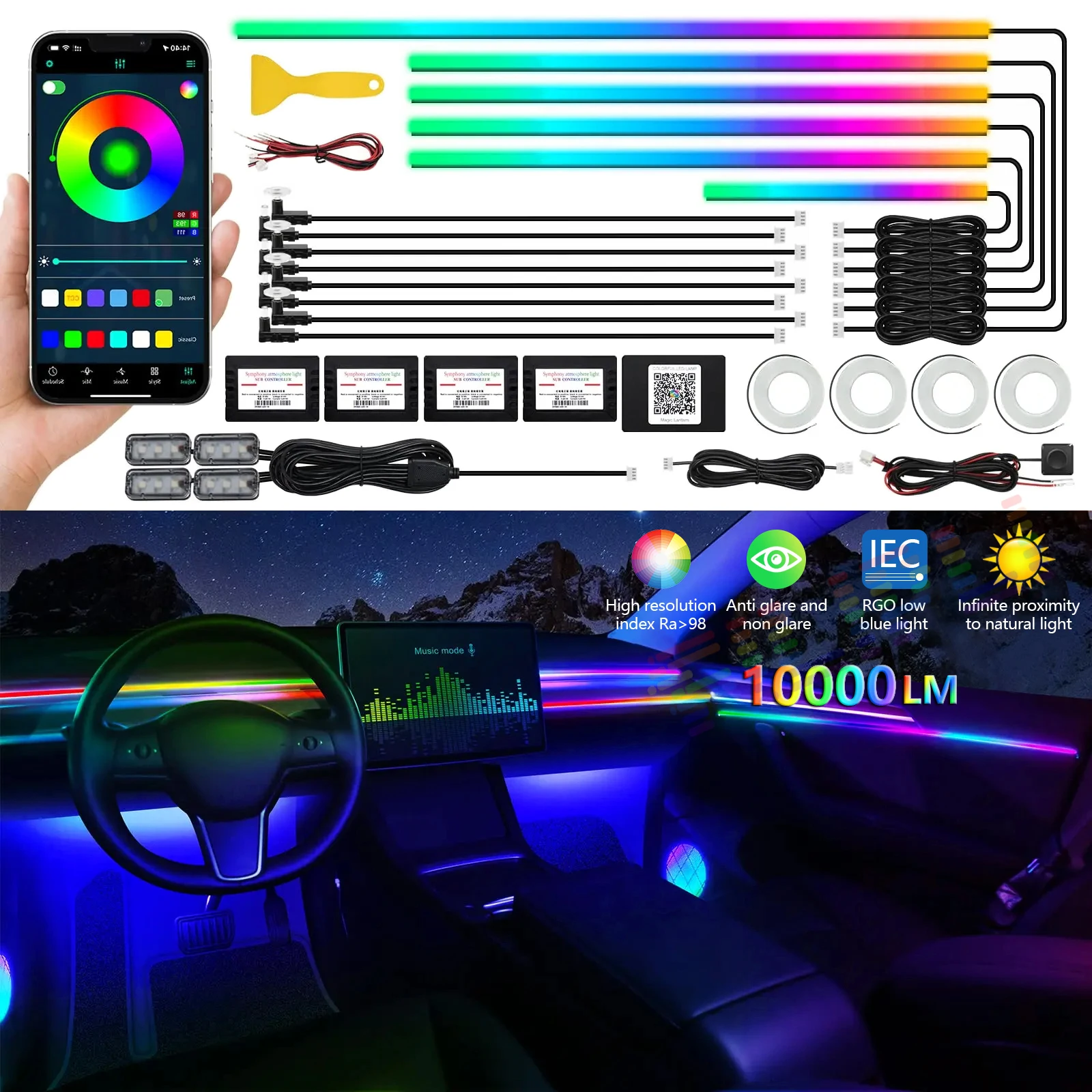 22 в 1 полный RGB 213 цветов стример автомобильный светодиодный интерьер окружающее