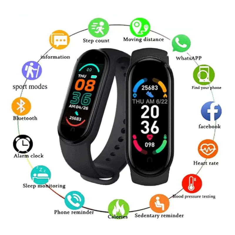 

New M6 Plus Sports Smart Watch Heart Rate Blood Pressure Monitoring Waterproof Smart Watch Men Women Multifunction Watch