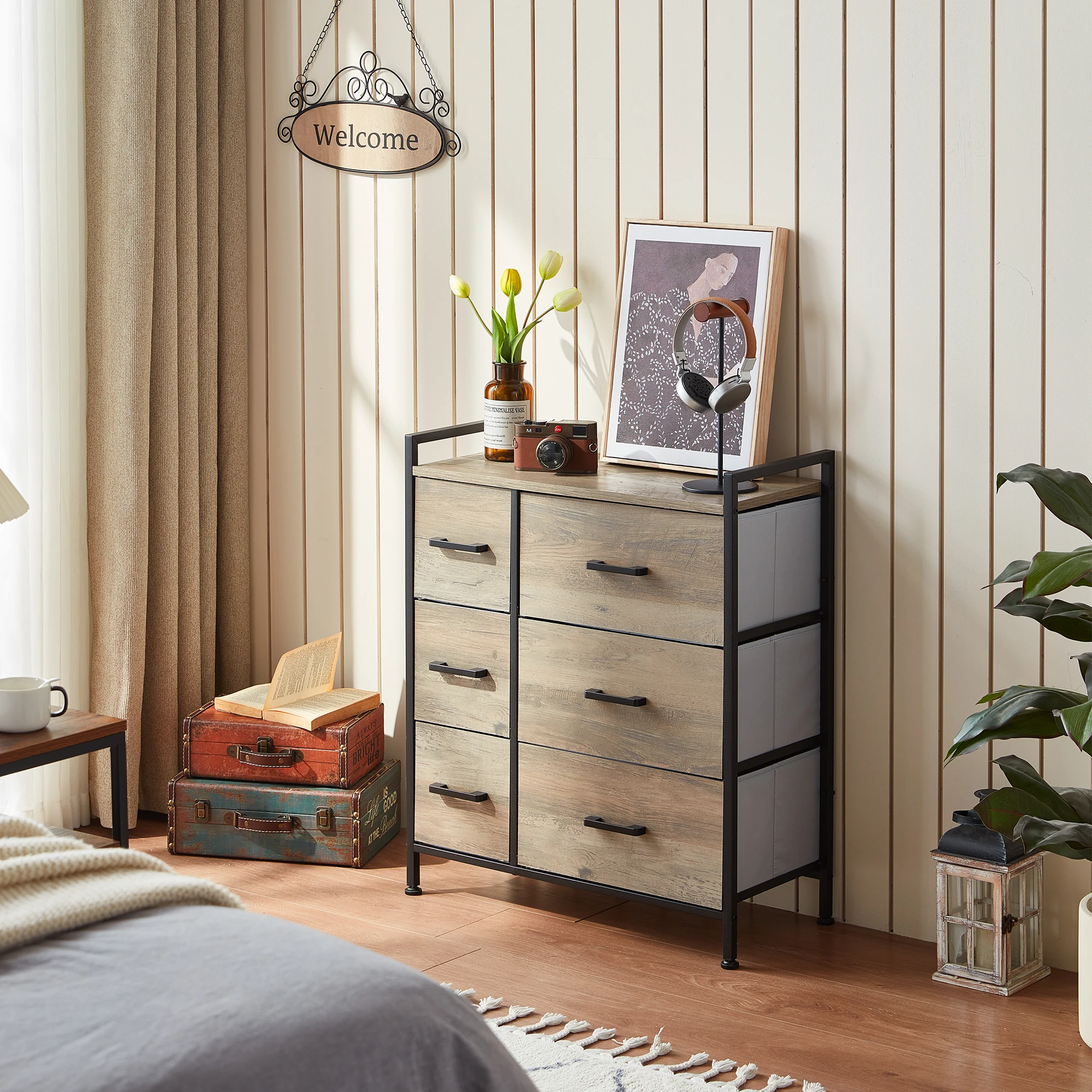 

Dresser with 6 Drawers, Storage Tower, Organizer Unit, Fabric Dresser for Bedroom, Hallway, Entryway, Closets, Sturdy Steel Fram