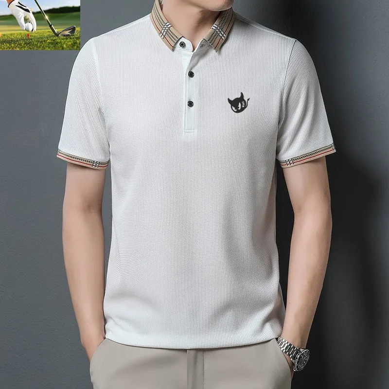 

High Quality Spring and Summer New Men's Golf Sports Short-sleeved Shirt Quick-drying Material Polo Shirt Black White T-shirt