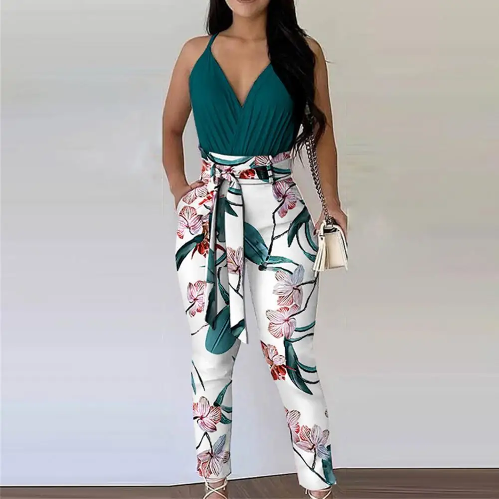 

Fashion Loose Two Pieces Set Women Summer Sexy V--neck Short Sleeve Tops+Printing Floral Wide Leg Suits Vintage Casual Lady Sets