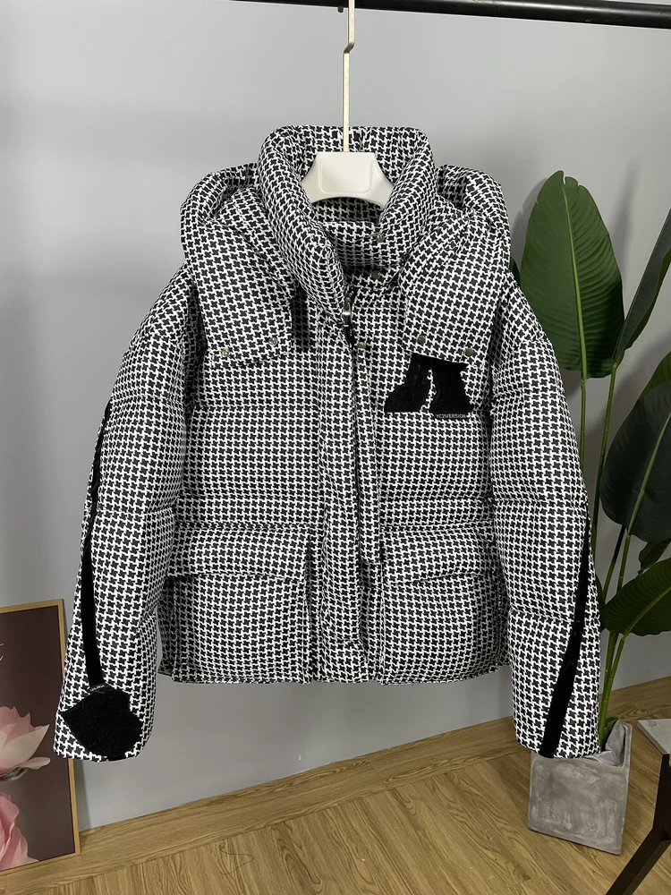 Autumn and winter new bird check print short down cotton jacket hundred y2k Clothes bra evening dresses for women 2022 new in
