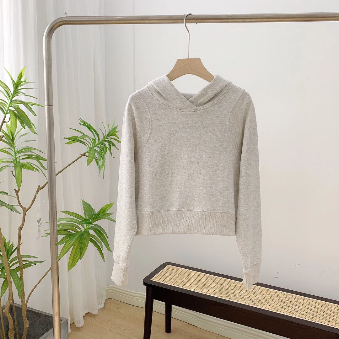 With Logo Women's Loungeful Hoodie Short Long-sleeved Hoodie Female Fitness Yoga Pure Cotton Wool Ring Loose Casual Pullover