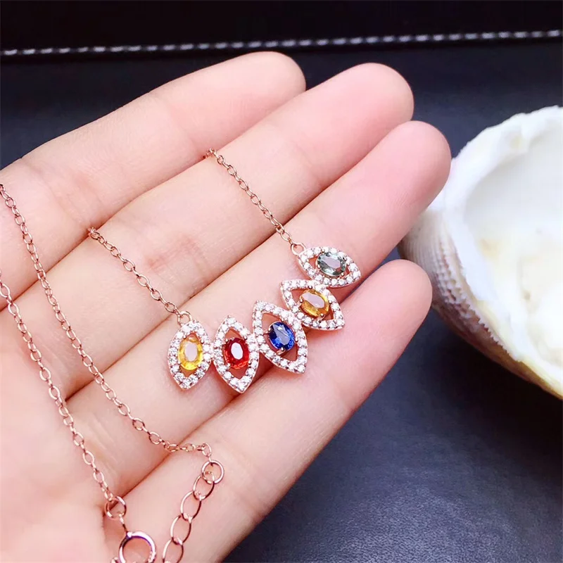 Природный цвет Сапфир с сертификатом ожерелье ювелирные изделия 925 серебро 4x3 мм