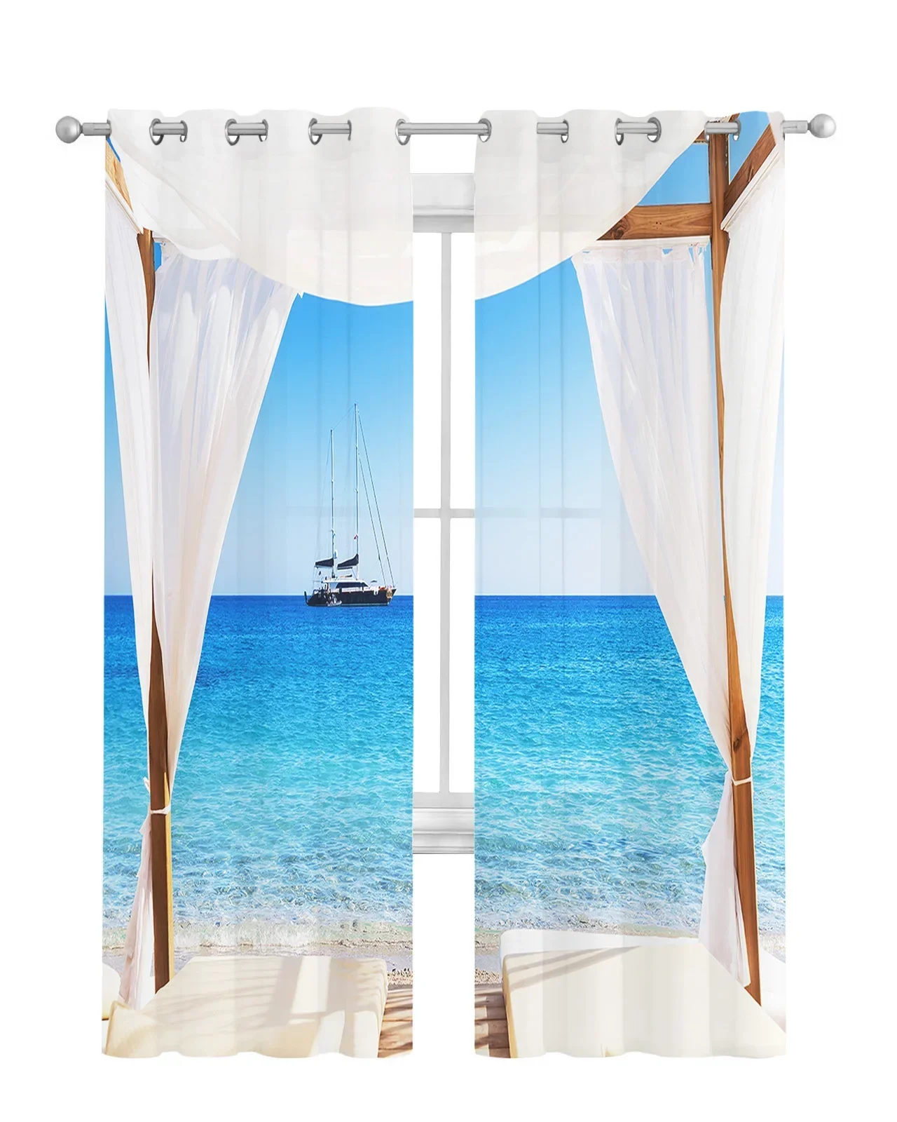Bali Scenery Ocean Vacation Sheer Curtains Living Room Window Tulle For Bedroom Kitchen Home Decoration Voile Drapes