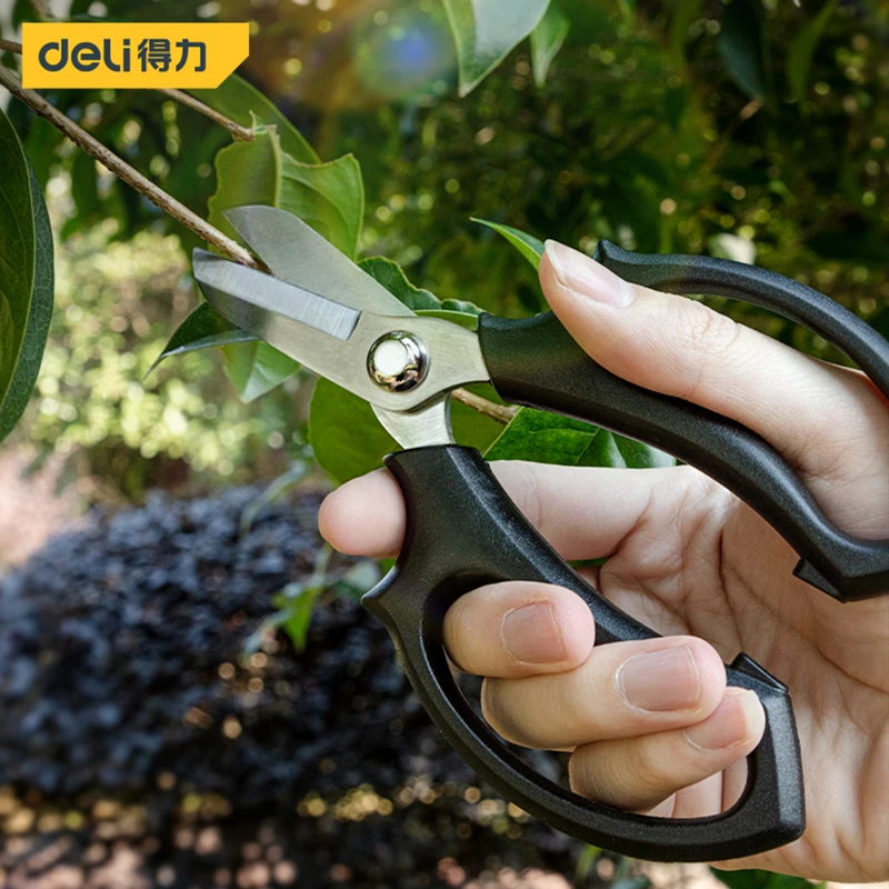 Deli Garden Tools 1 Pcs 7 Inches Universal Flower Branch Shears Stainless Steel Scissors Non-slip Handle Multitool Pruning Tool