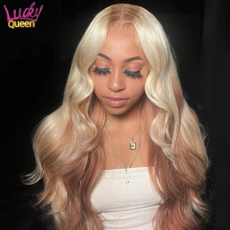 Парик из человеческих волос омбре с коричневыми корнями блонд волнистые волосы