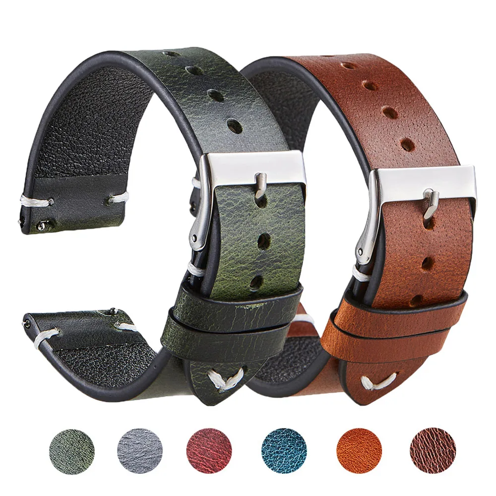 

Oil Wax Genuine Leather 18mm 20mm 22mm Strap for Samsung Galaxy Watch 3 41mm 46mm Gear S3 Classic Quick Release Retro Watch Band