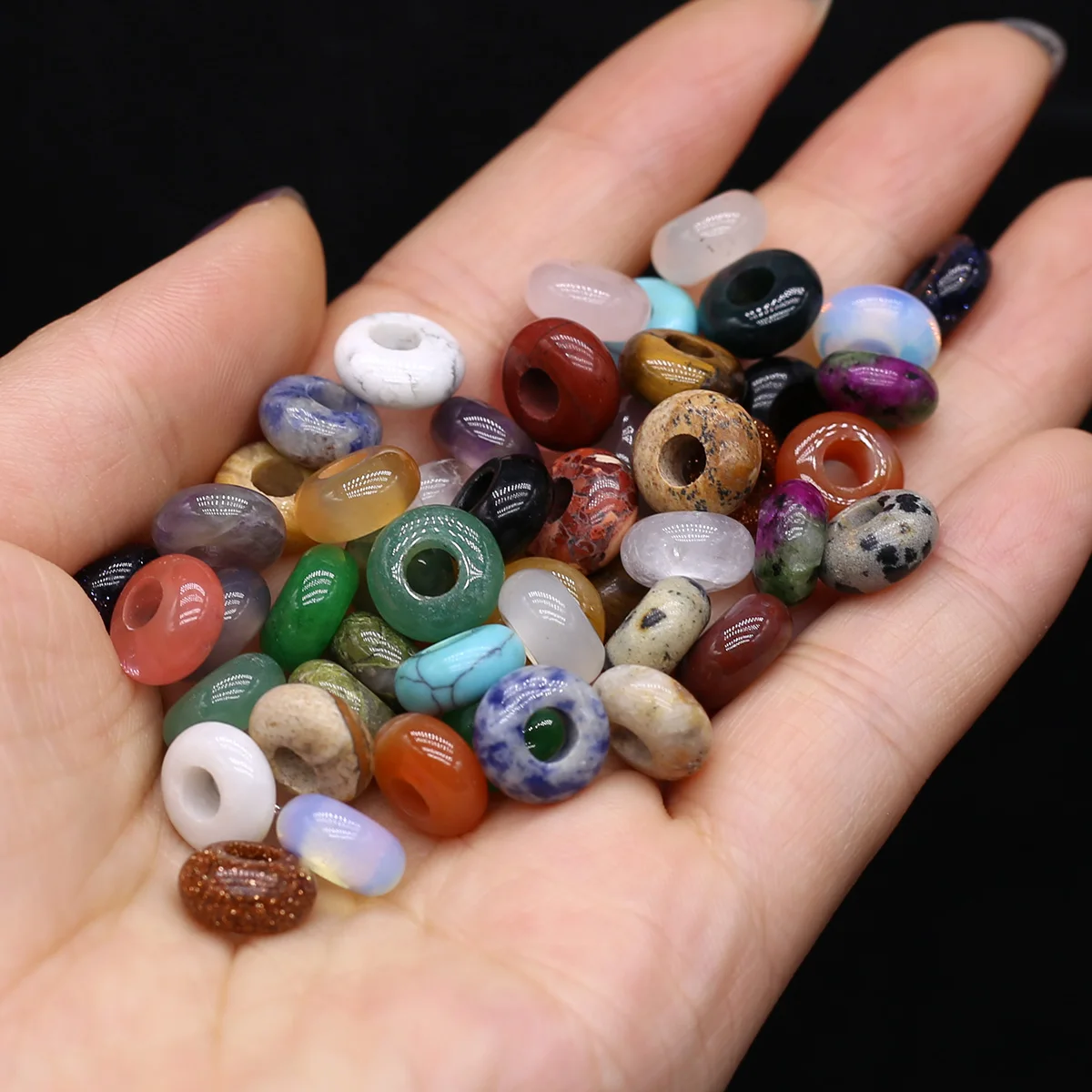 

10PCS Natural Stone Crystal Agate Semi Precious Stone Large Hole Beads Abacus Beads DIY Bracelet Necklace Jewelry Accessories