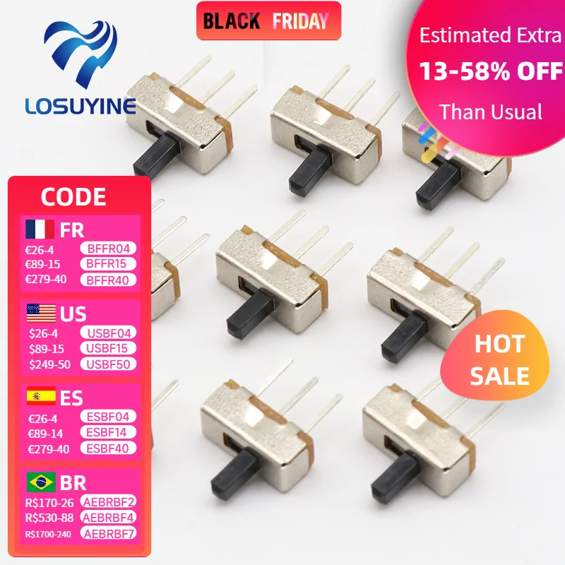 

50 шт. мини-прерыватель включения-выключения, 1-позиционный 2-полосный ползунковый переключатель, крепление на печатную плату SS12d00G4 # DSC0039