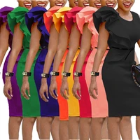 2022 summer women crew neck dress flare sleeve fashion robes big size elegant formal party evening dresses 6xl