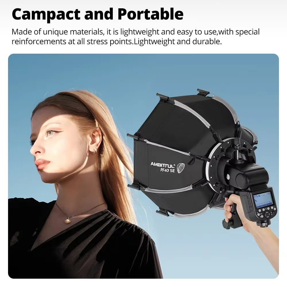 Фото Ambitful PF30/PF40 30см/40см Мини-софтбокс-осьмигранник для вспышки + сотовая сетка для Godox, портативный, для использования на улице №5