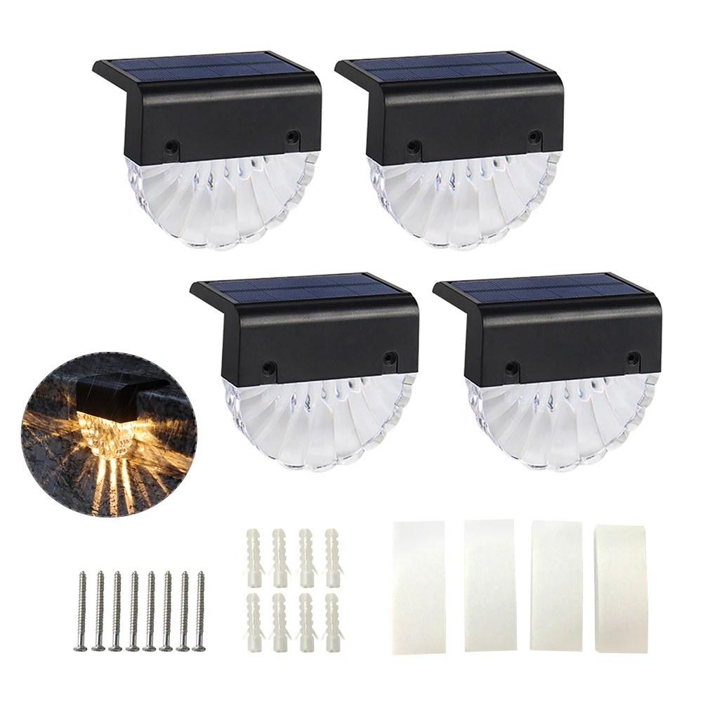 

4pcs Fence Lamp Led Step Warm White Easy Install Outdoor Waterproof Color Changing For Patio Home Decor Solar Deck Light