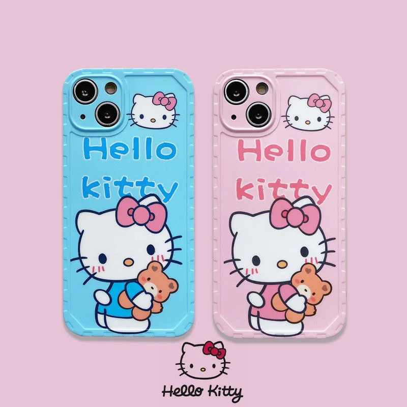 

Sanrio Cute Cartoon Hello Kitty Leather Cortex Phone Case For Iphone 11 12 13 Pro Max Mini X Xs Xr 6 7 8 Plus Shockproof Cover