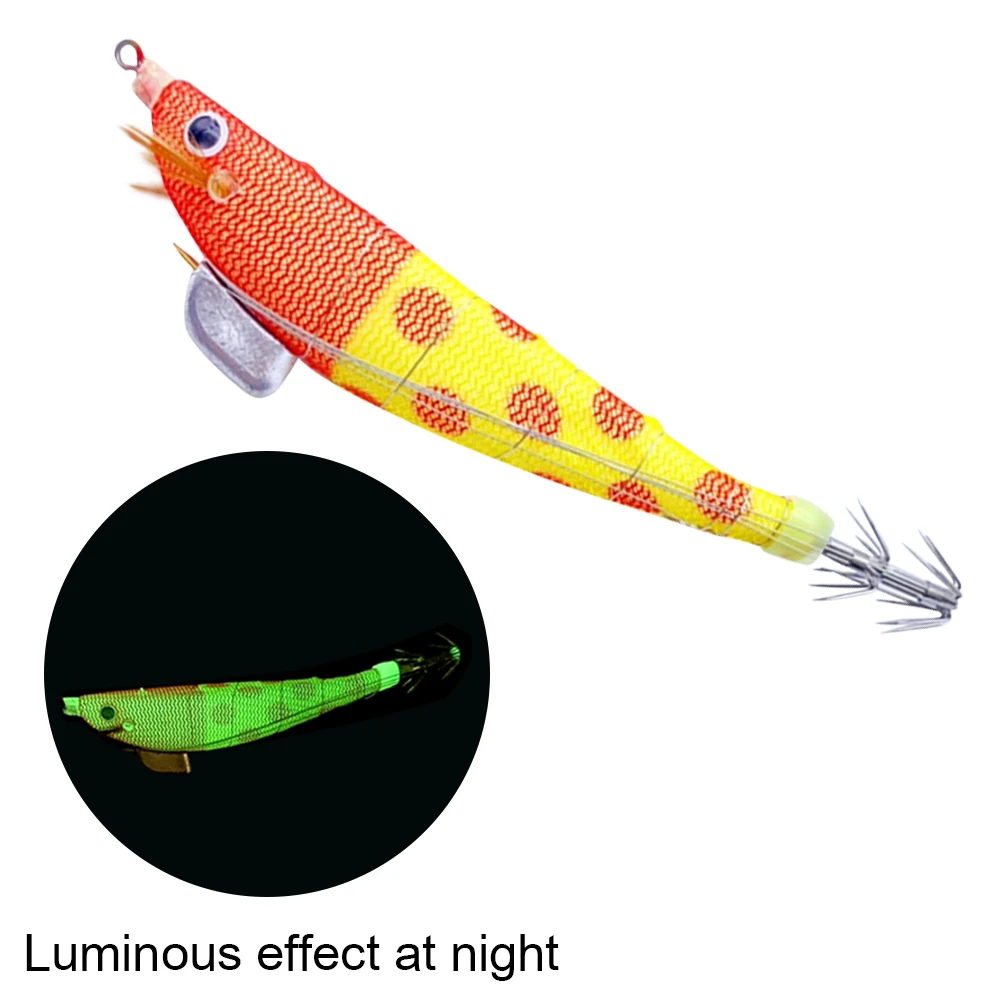 

Sinking Glowing Luminous Artificial Wood Shrimp Bait with Squid Jigs Hook Lifelike Simulation Fishing Lures Tackle 100mm 12g