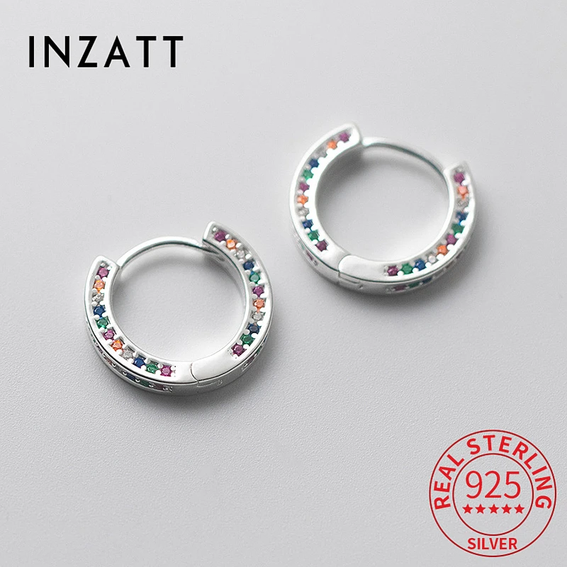

INZATT Real 925 Sterling Silver Zircon Round Hoop Earrings For Fashion Women Cute Fine Jewelry Minimalist Accessories