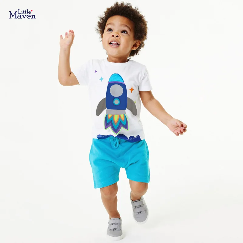 

Little Maven Children Summer Baby Boy Clothes Cotton Clothing Set Toddler Rocket Print Tops + Shorts for Kids 2 3 4 5 6 7 Years