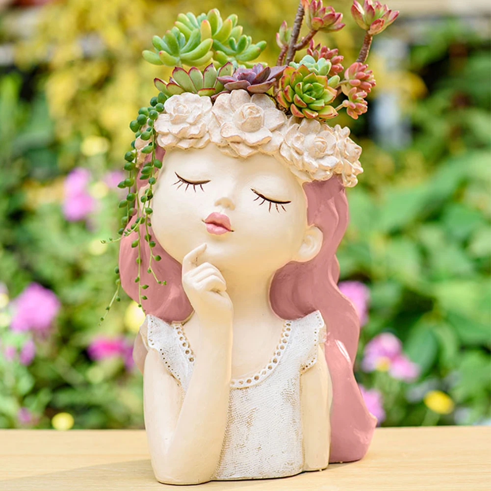 Cute Girl Face Planter Succulent Pots Flower Pot Resin Cactus Planters Creative Gift for Women Thinker Girl Flower Pots