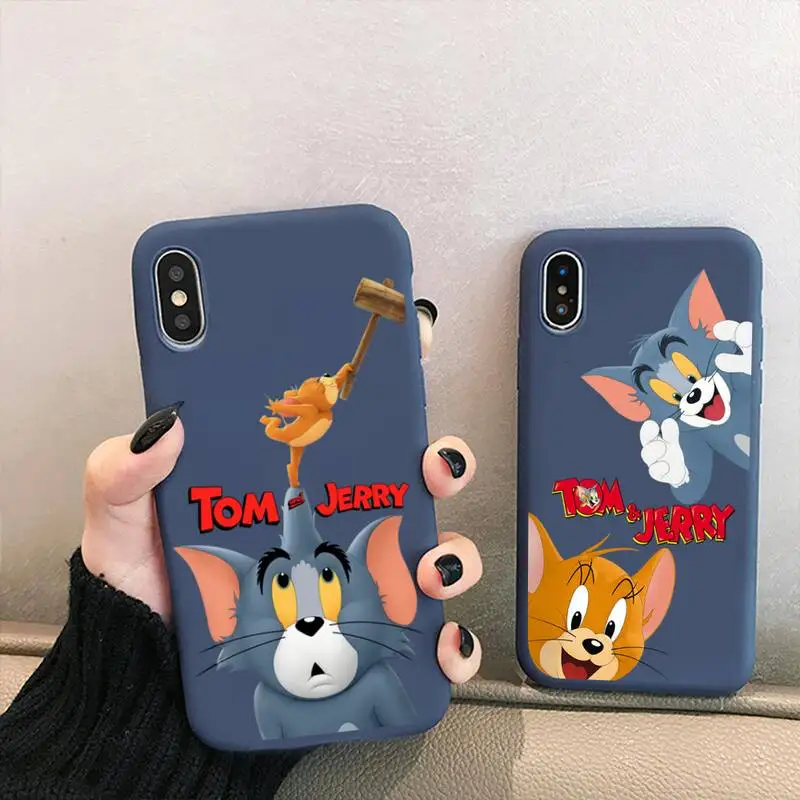 

Cartoon Tom and Jerry Cat Mouse Phone Case for iPhone 13 12 mini 11 Pro XS MAX X XR 7 8 6 Plus Candy Color blue Soft Silicone