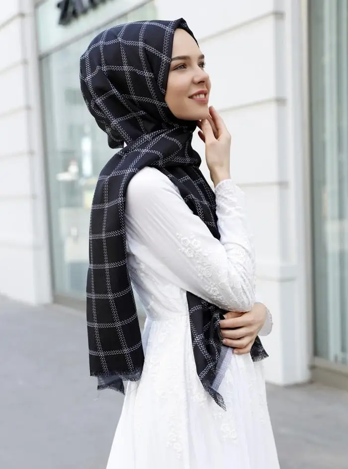 

WOMEN HIJAB SHAWL ACCESSORY SCARF COTTON MEVSİMLİK GIFT BLACK KARELİ