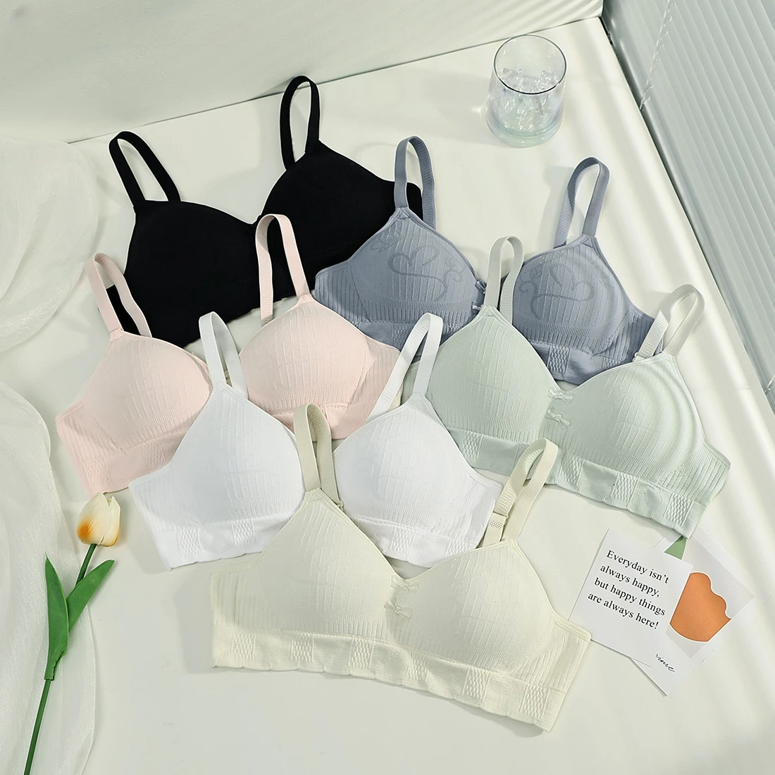 

Fixed Cup Gathered Thin Bra Girl Bra Women Students Push Up Underwear Cozy Bralettes Seamless Lingerie Soutien Gorges Bralette